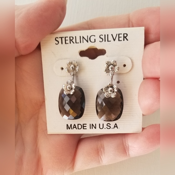 Sterling Silver Faceted Smokey Quartz Earrings - Picture 3 of 6